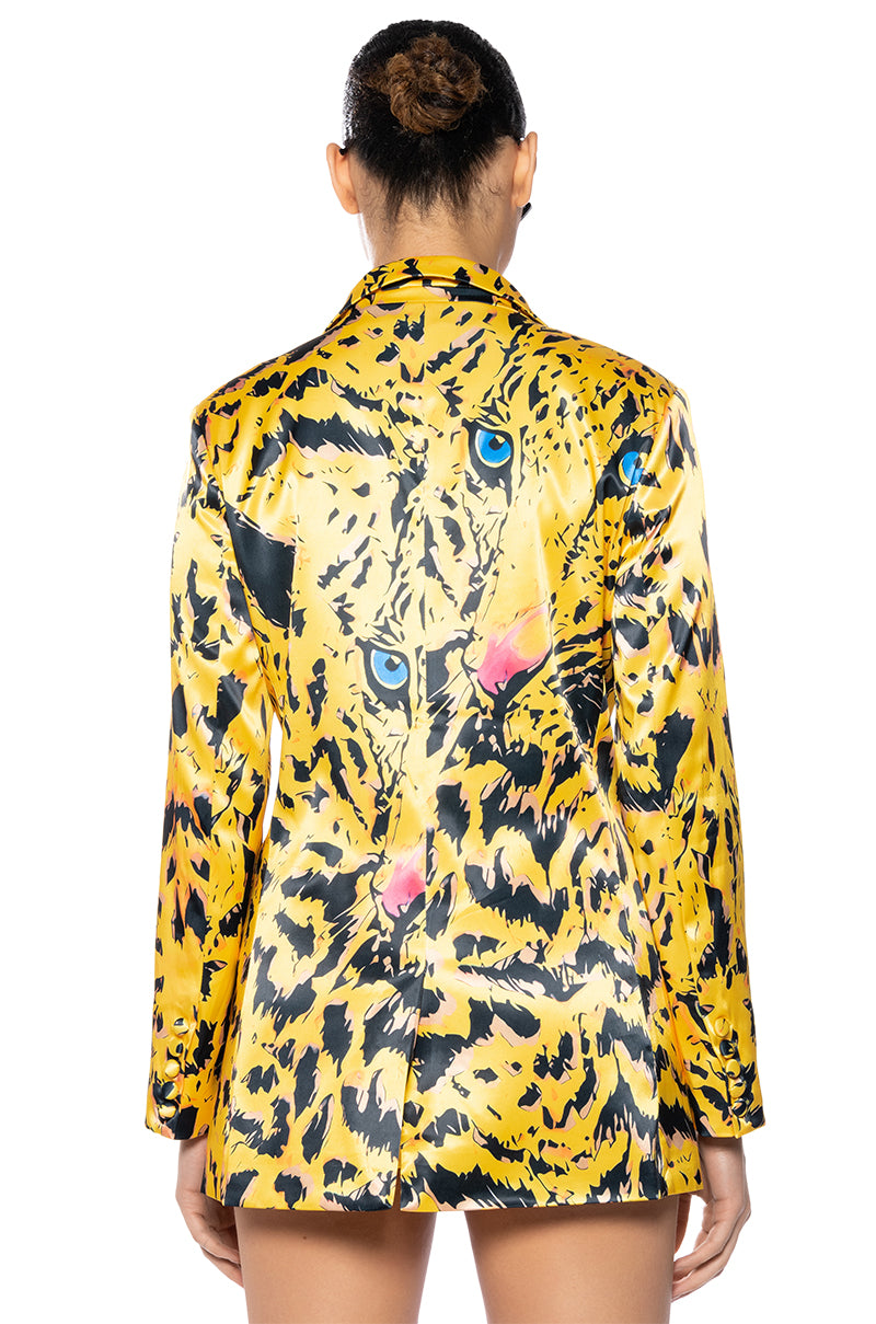 Extra View Into The Wild Printed Satin Blazer