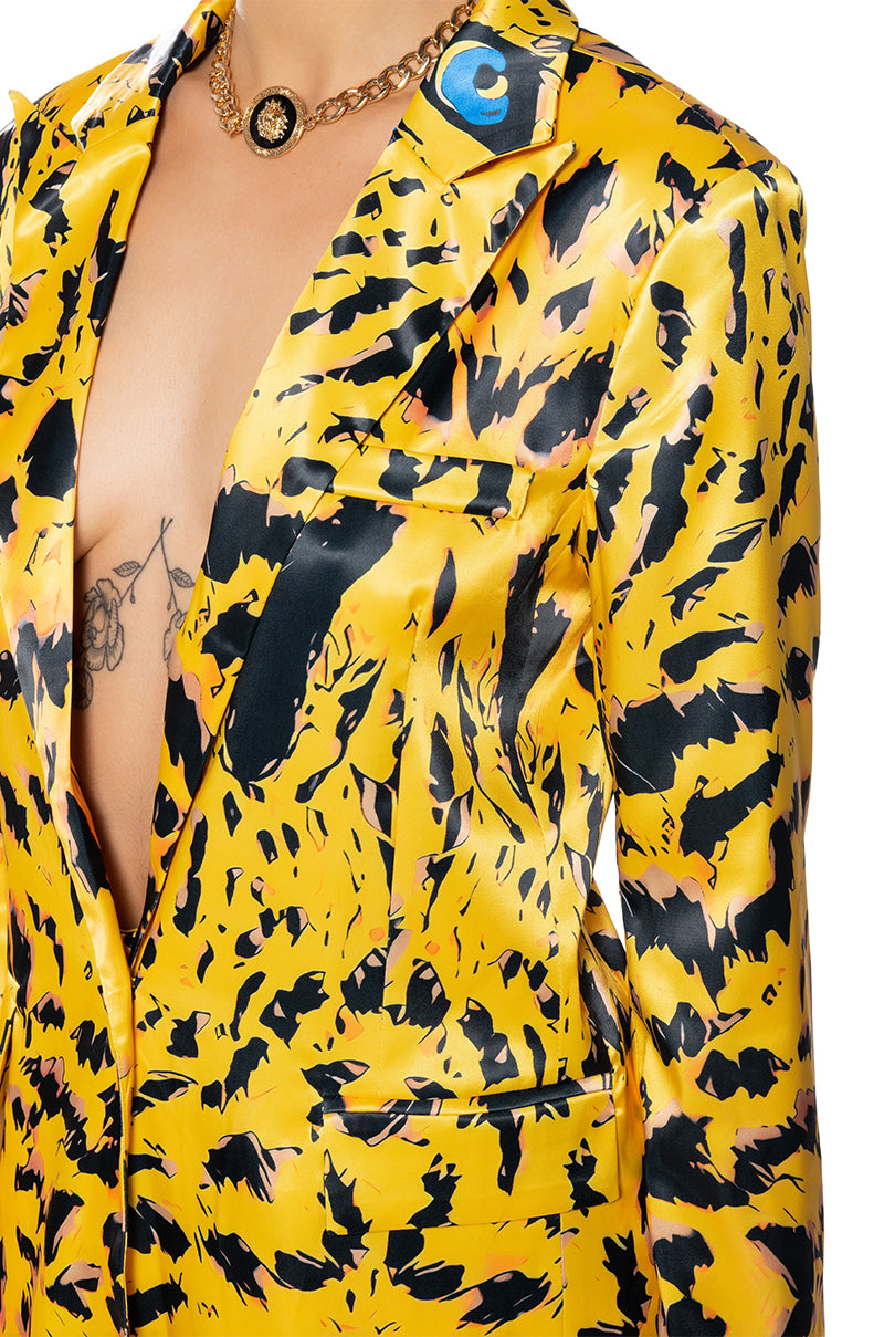Extra View Into The Wild Printed Satin Blazer