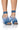 Front View Into You Feather Detail Denim Stiletto Sandal In Blue