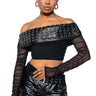 Front View Invest In Me Faux Leather Off The Shoulder Mesh Top