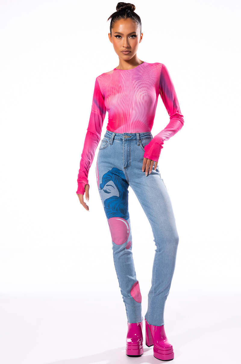 Detail View Iris Long Sleeve Mesh Bodysuit