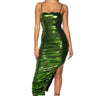 Front View Iris Metallic Ruched Maxi Dress