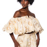 Front View Iris Off The Shoulder Brocade Blouse In Beige Multi