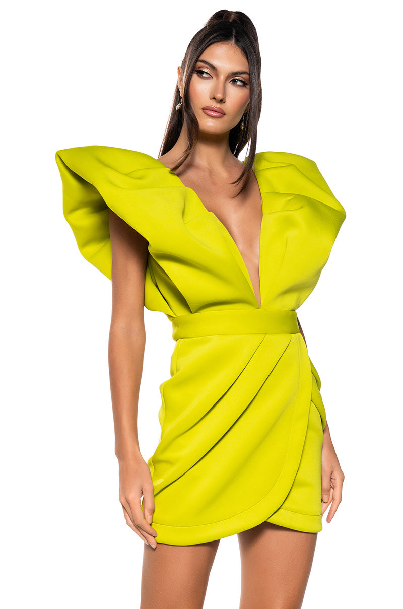 Front View Irreplaceable Ruffle Sleeve Tulip Hem Mini Dress