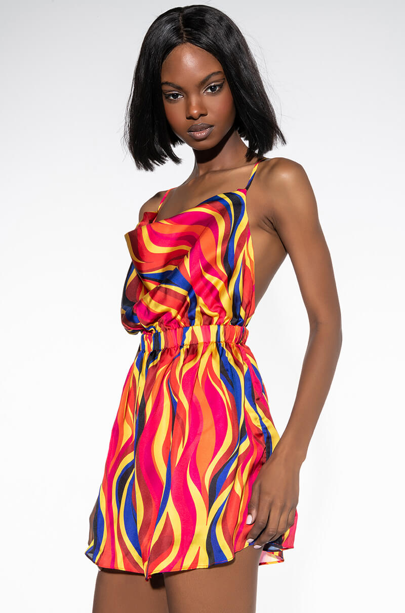 Front View Irreplaceable Vibes Cowl Neck Romper