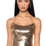 Front View Irresistible Girl Sequin Tank Top In Gold