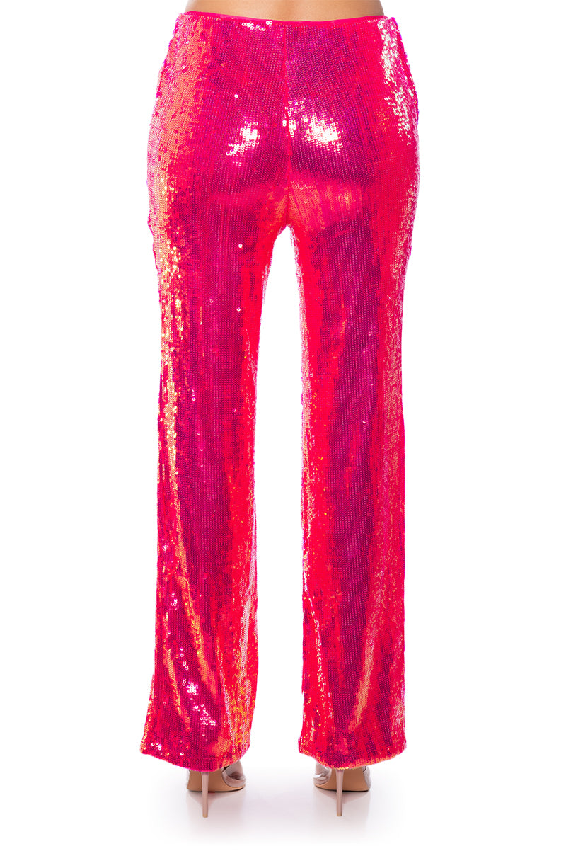 Full View Irresistible Girl Sequin Wide Leg Pant In Pink