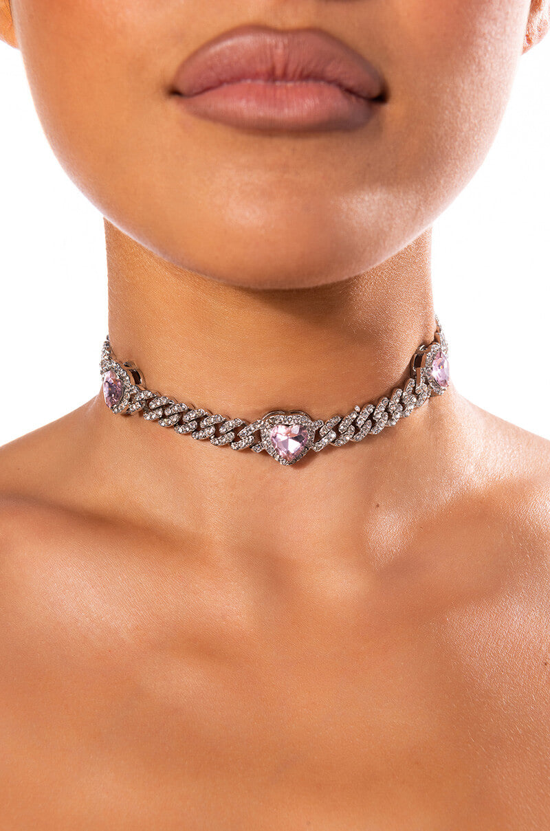 Front View Irresistible Rhinestone Heart Choker