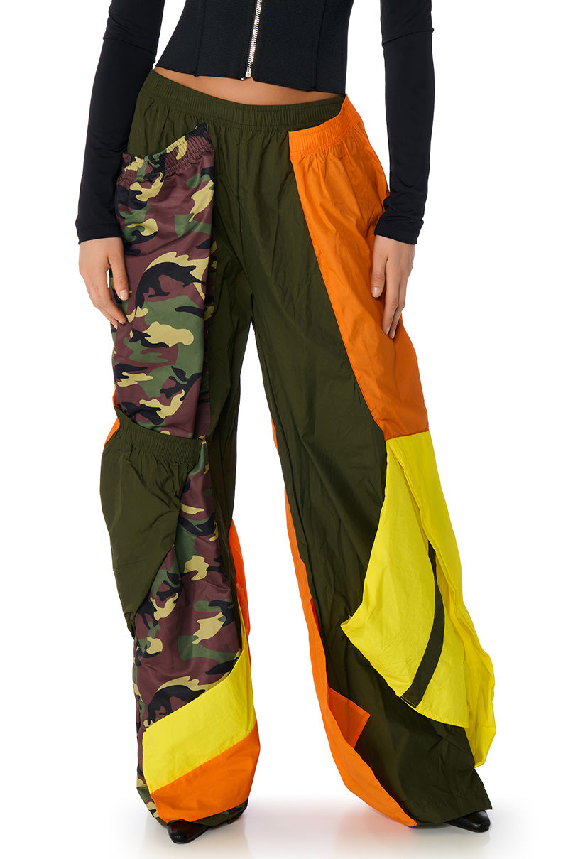 Front View Isa Camo And Colorblock Nylon Sweatpant