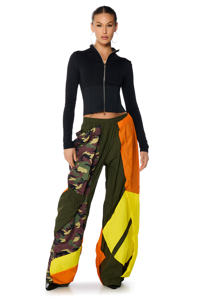 Side View Isa Camo And Colorblock Nylon Sweatpant
