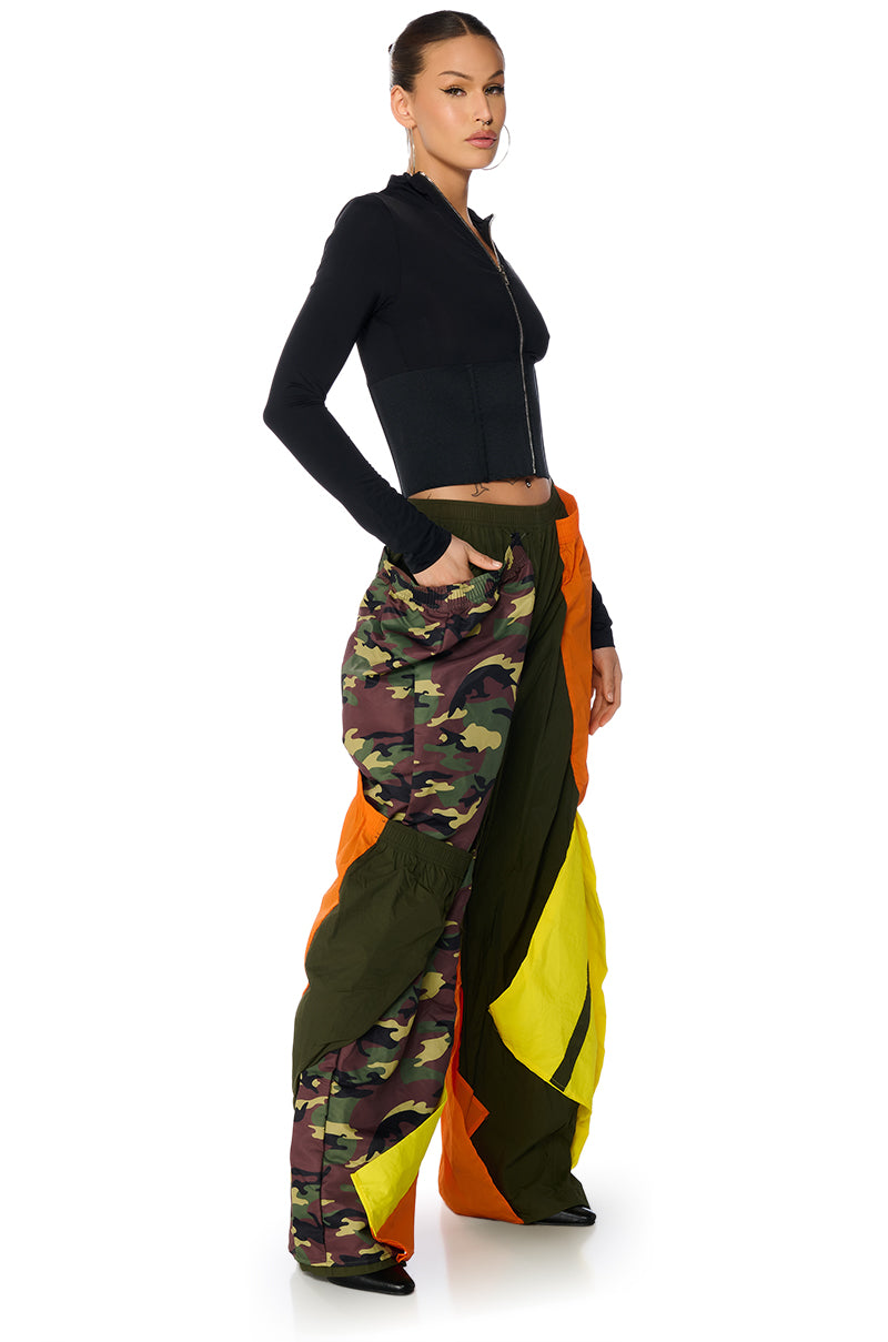Back View Isa Camo And Colorblock Nylon Sweatpant