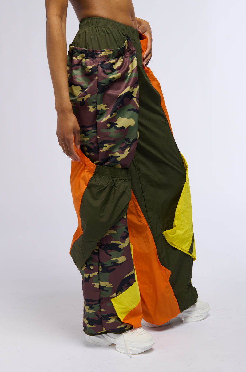 Back View Isa Camo And Colorblock Nylon Sweatpant