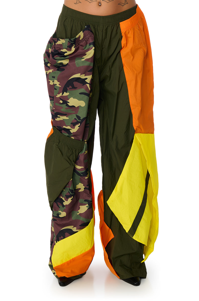 Detail View Isa Camo And Colorblock Nylon Sweatpant