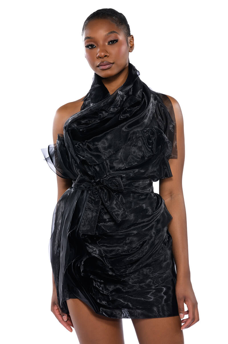 Front View Isadora Belted Halter Neck Mini Dress