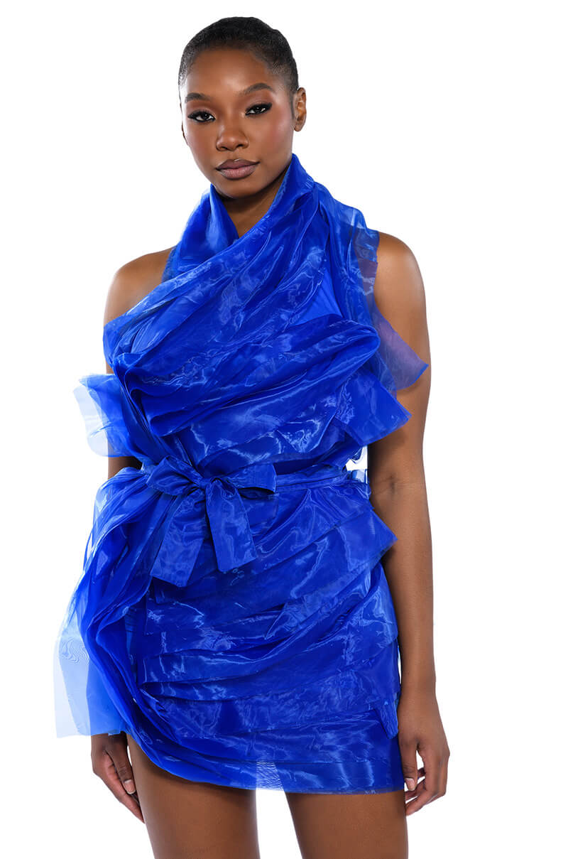 Front View Isadora Belted Halter Neck Mini Dress
