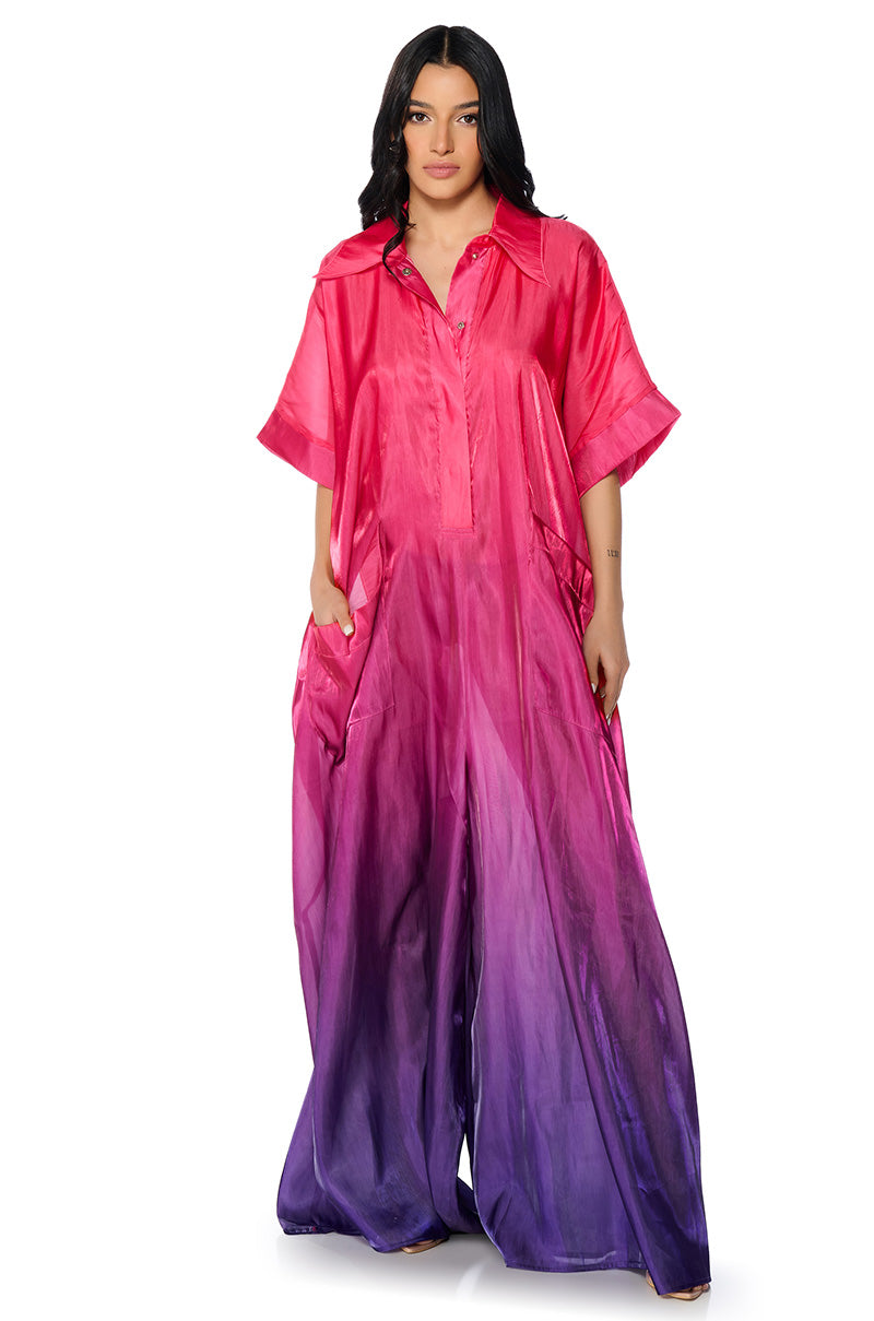 Front View Isla Ombre Oversized Satin Jumpsuit