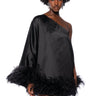 Front View Isnt It Lovely One Shoulder Feather Hem Mini Dress In Black