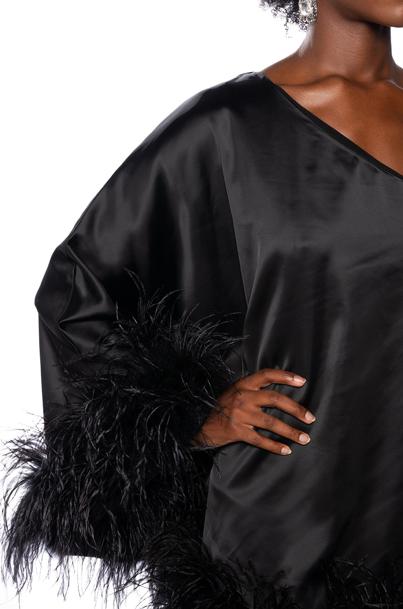 Extra View Isnt It Lovely One Shoulder Feather Hem Mini Dress In Black 5