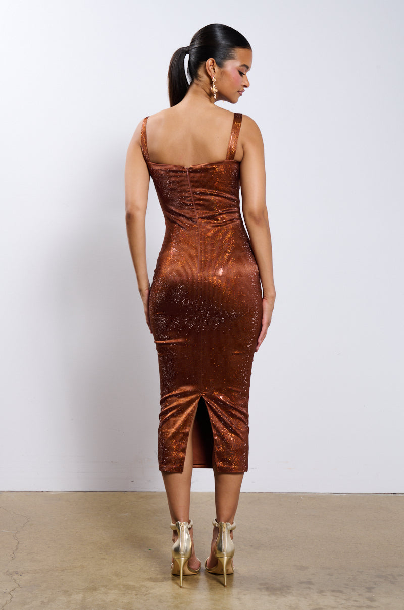 Full View It Factor Rhinestone Satin Midi Dress