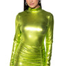 Front View It Girl Metallic Mini Dress In Green