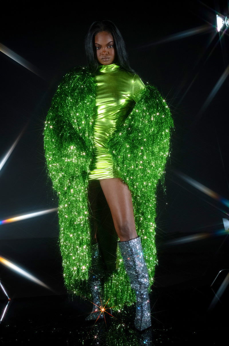 IT GIRL METALLIC MINI DRESS IN GREEN AKIRA IT GIRL METALLIC MINI DRESS IN GREEN AKIRA