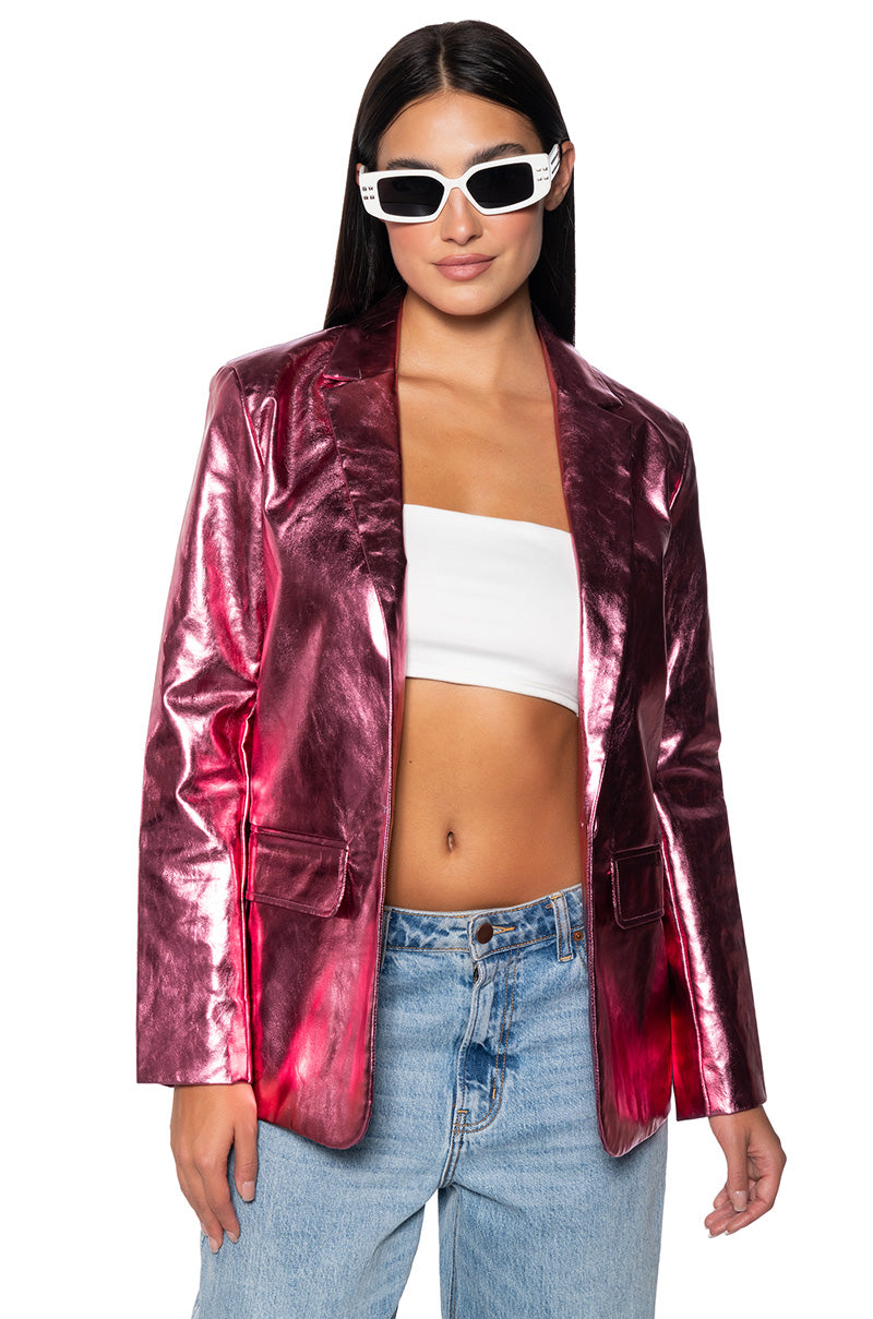 IT WAS ALL A DREAM PINK METALLIC PU BLAZER view 0