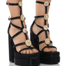 Front View Italia Chunky Embellished Sandal In Black