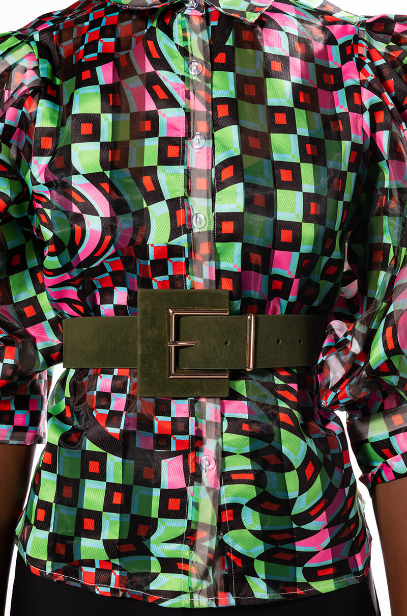 Front View Its A Lewk Olive Suede Look Belt