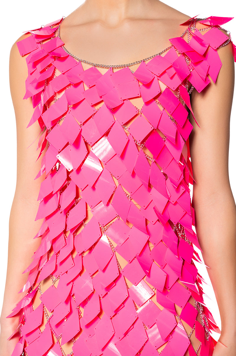 Extra View Its A Party Sequin Chain Mini Dress In Fuchsia 5