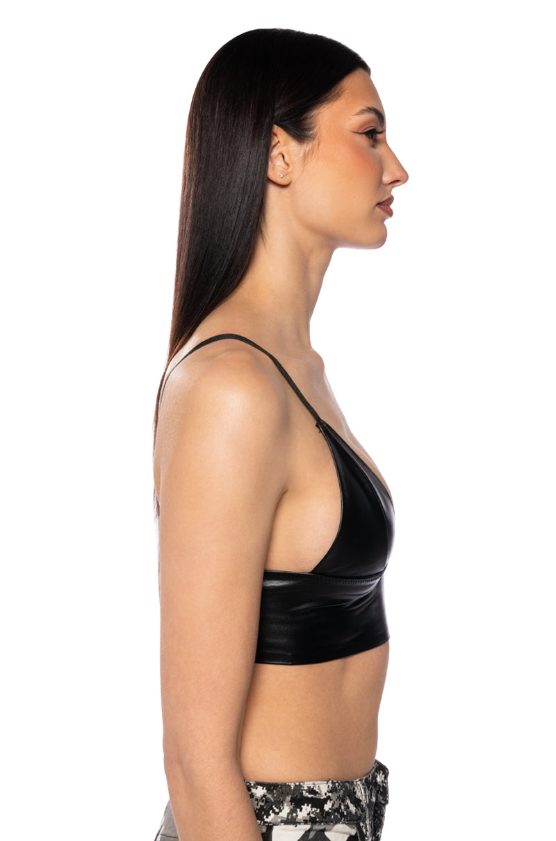 Detail View Its A Thang Vegan Leather Crop Top