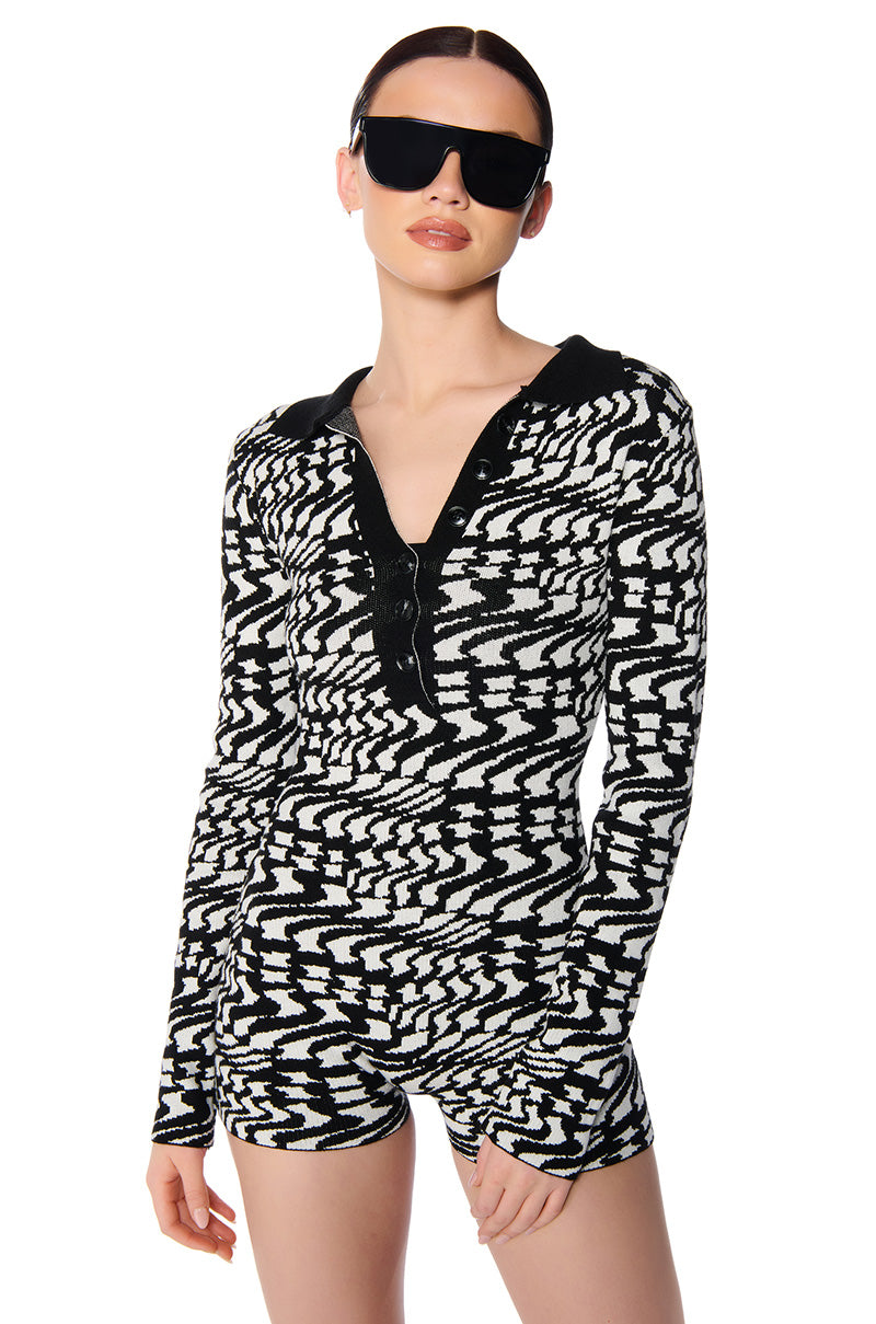 Front View Its All Wavy Knit Romper