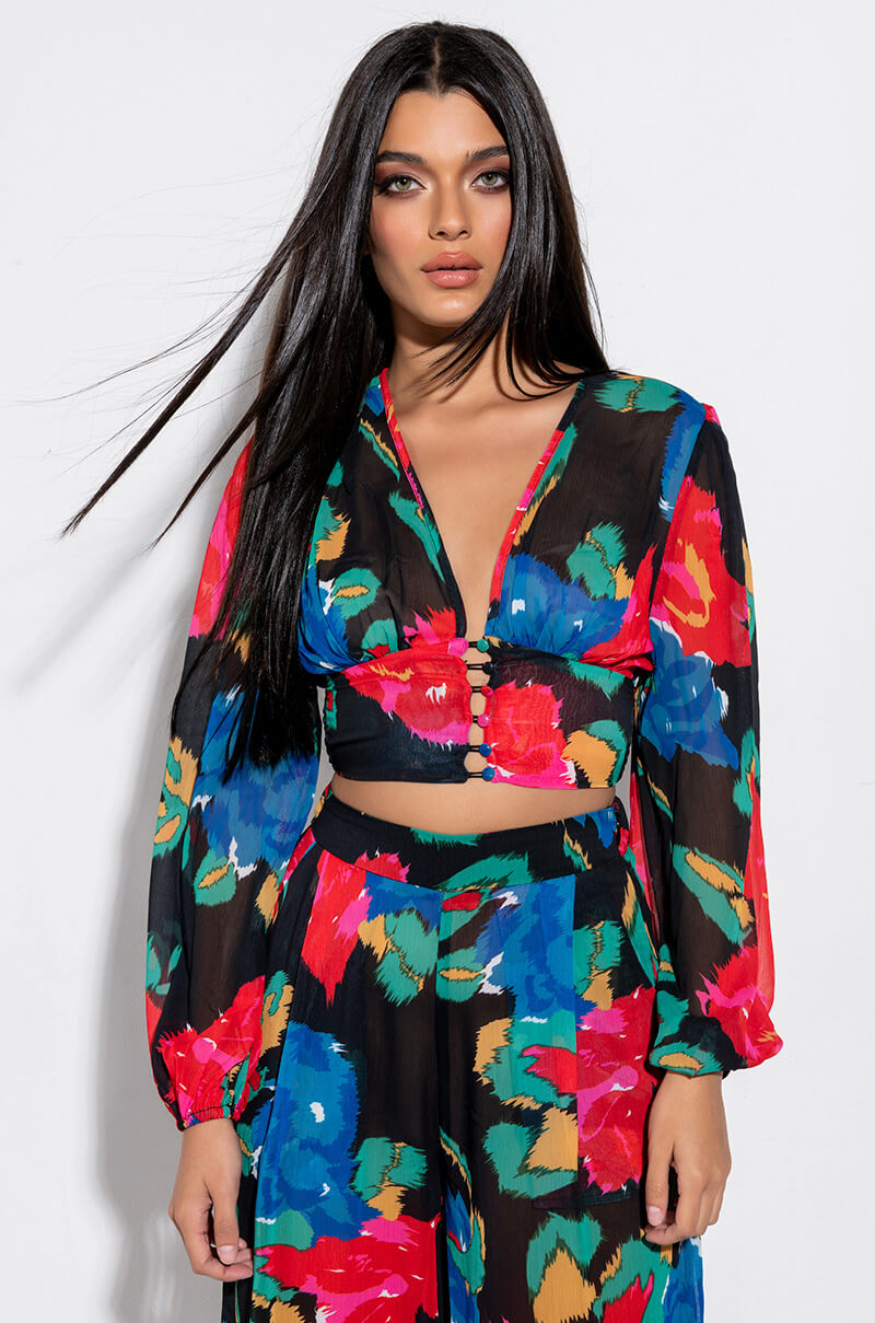 Front View Its Love Sheer Button Front Long Sleeve Blouse