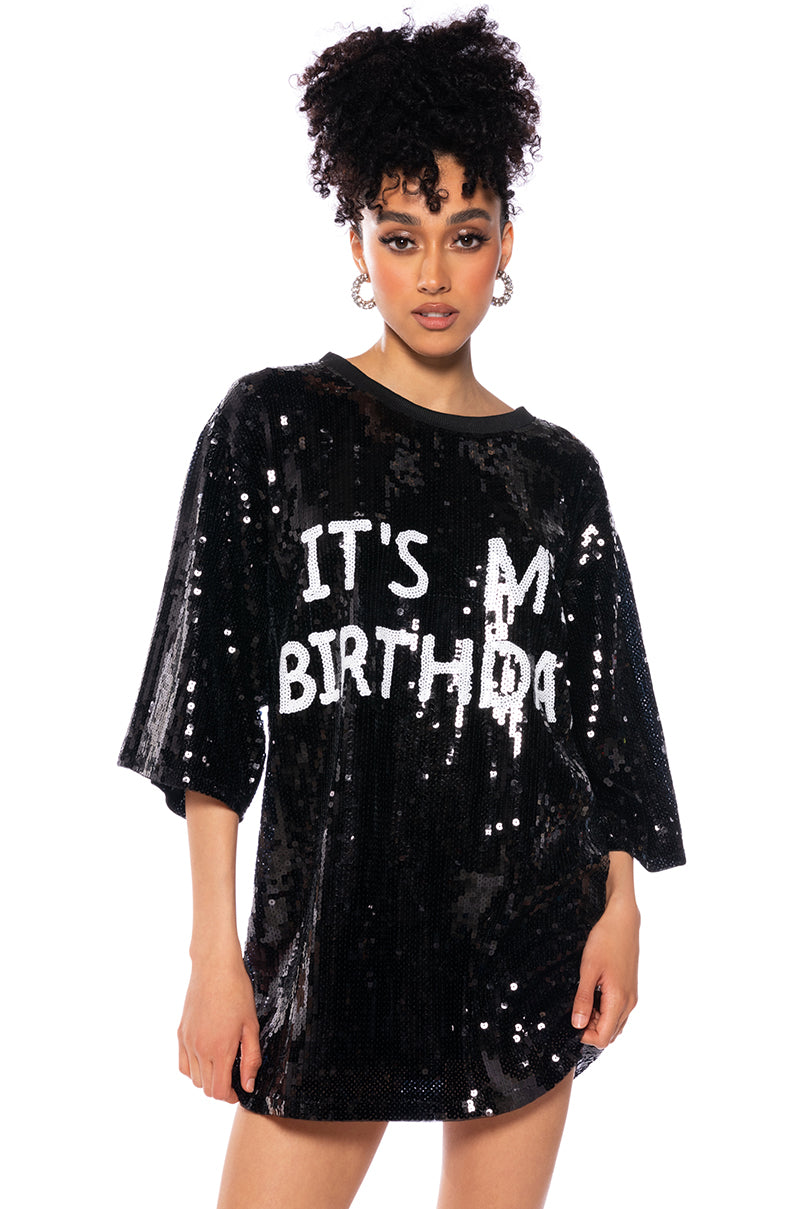 AKIRA Its My Birthday Sequin T-Shirt Dress | Black | Size Small/Medium AKIRA Its My Birthday Sequin T-Shirt Dress | Black | Size Small/Medium