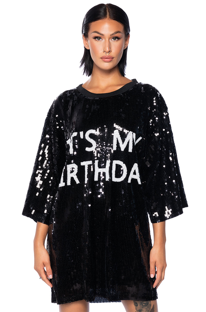 ITS MY BIRTHDAY SEQUIN TSHIRT DRESS – AKIRA1