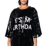 Front View Its My Birthday Sequin Tshirt Dress