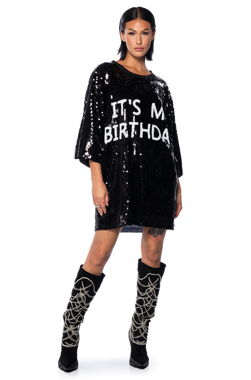 ITS MY BIRTHDAY SEQUIN TSHIRT DRESS – AKIRA