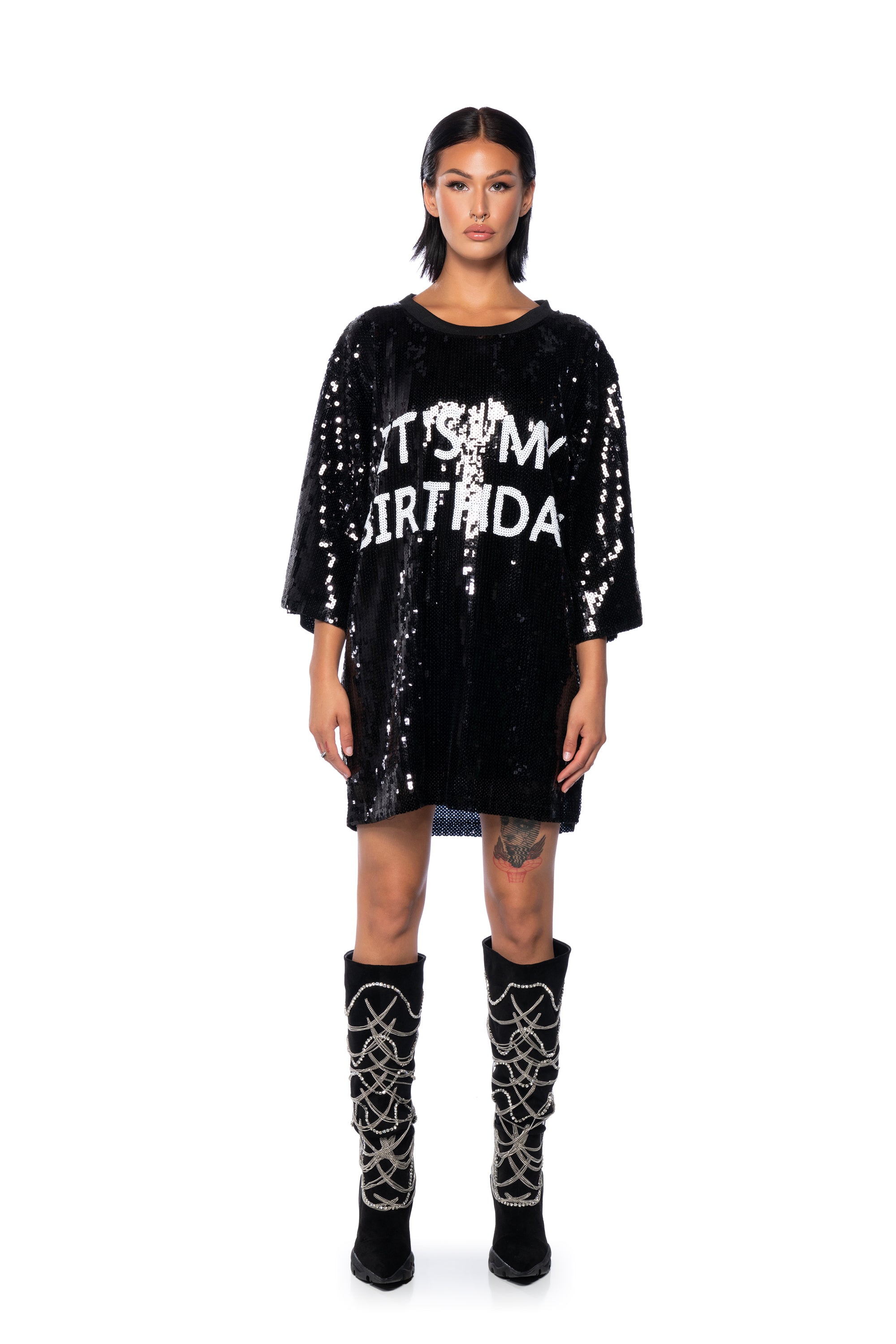 AKIRA Its My Birthday Sequin T-Shirt Dress | Black | Size Small/Medium AKIRA Its My Birthday Sequin T-Shirt Dress | Black | Size Small/Medium