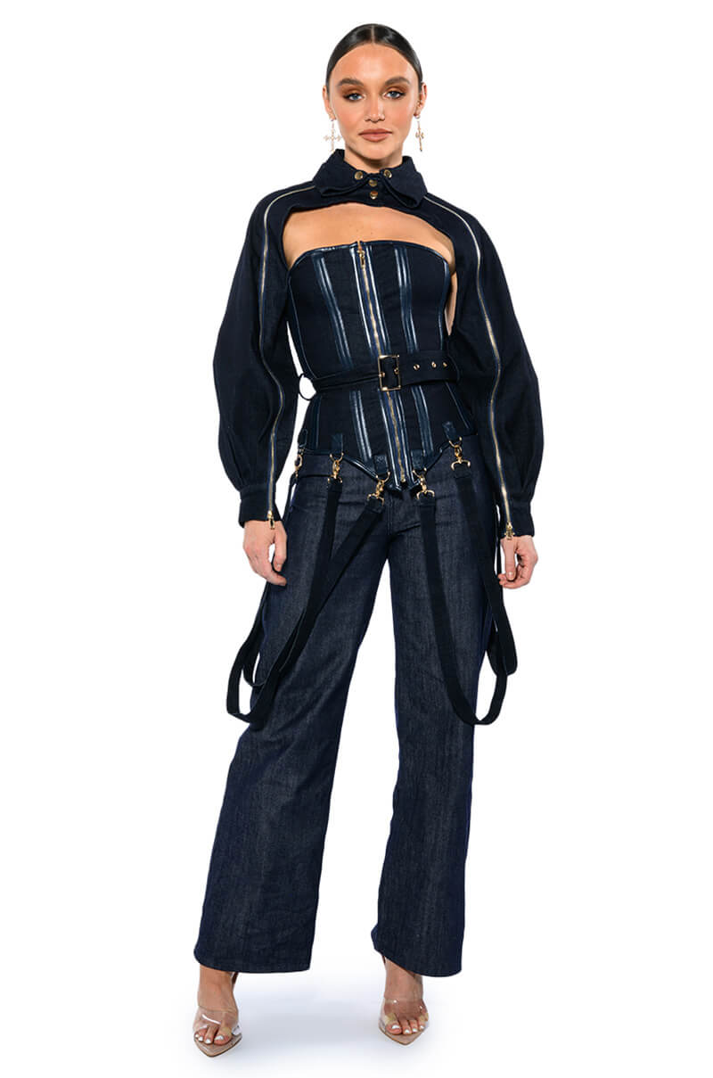 Back View Its The Details For Me Denim Corset And Cropped Jacket