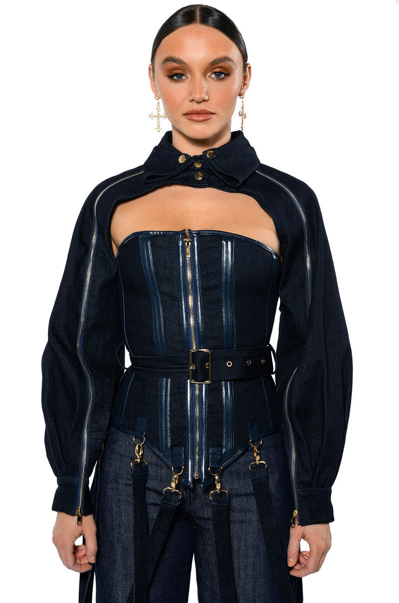 Extra View Its The Details For Me Denim Corset And Cropped Jacket