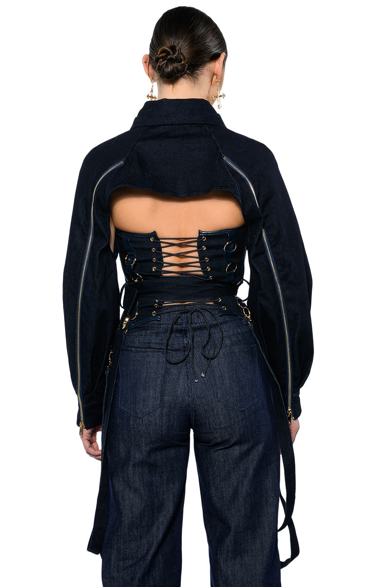 Extra View Its The Details For Me Denim Corset And Cropped Jacket