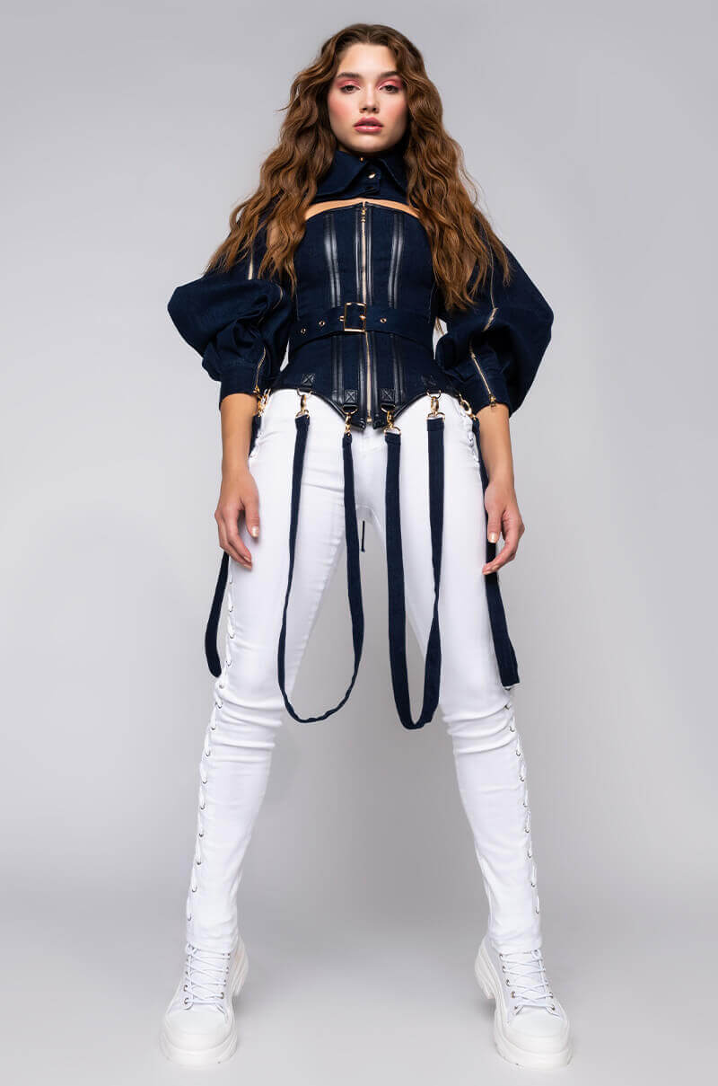 Extra View Its The Details For Me Denim Corset And Cropped Jacket