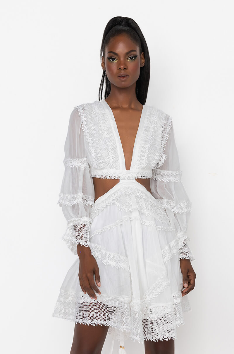 Front View Its The One Lace Mix Back Lace Mini Dress in White