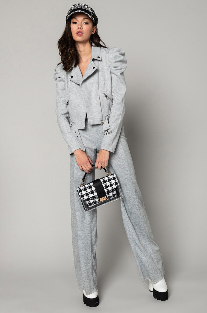  Its The Sleeves For Me Puff Sleeve Belted Moto Jacket in Grey