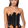 Front View Ivy Patchwork Denim Corset