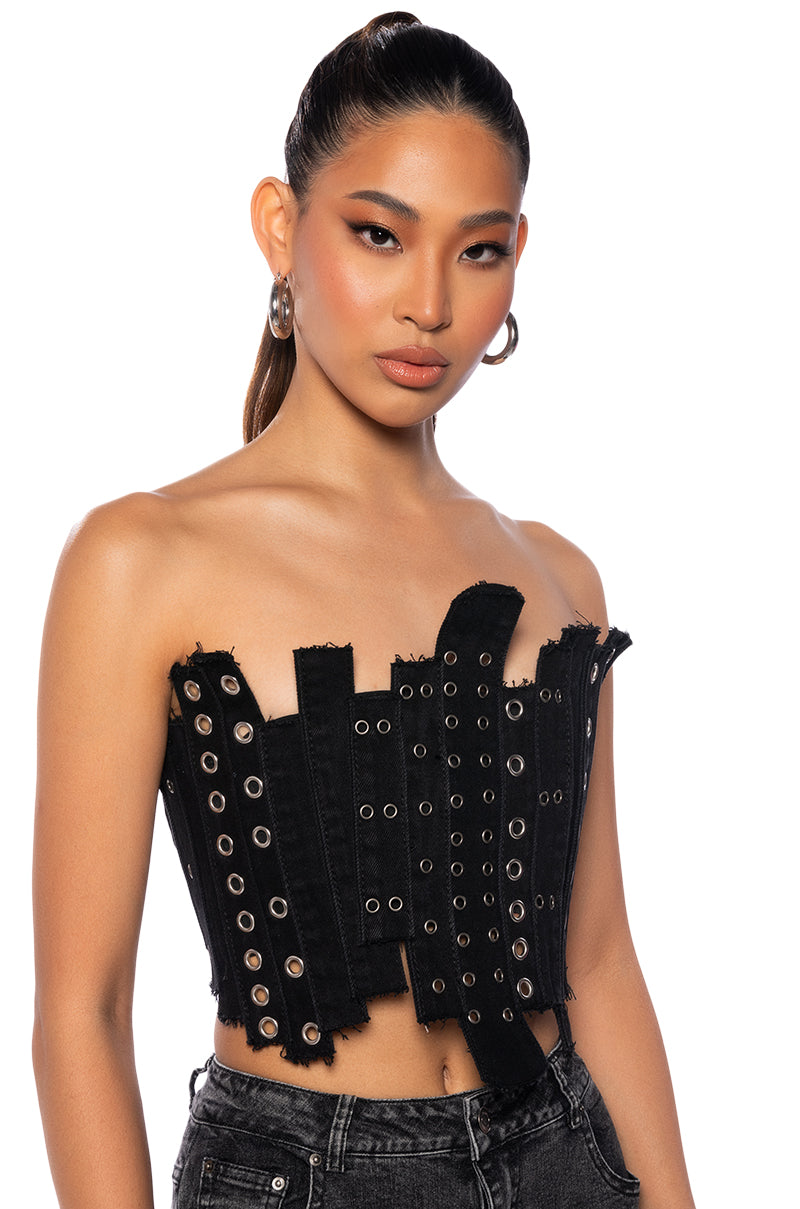 Side View Ivy Patchwork Denim Corset