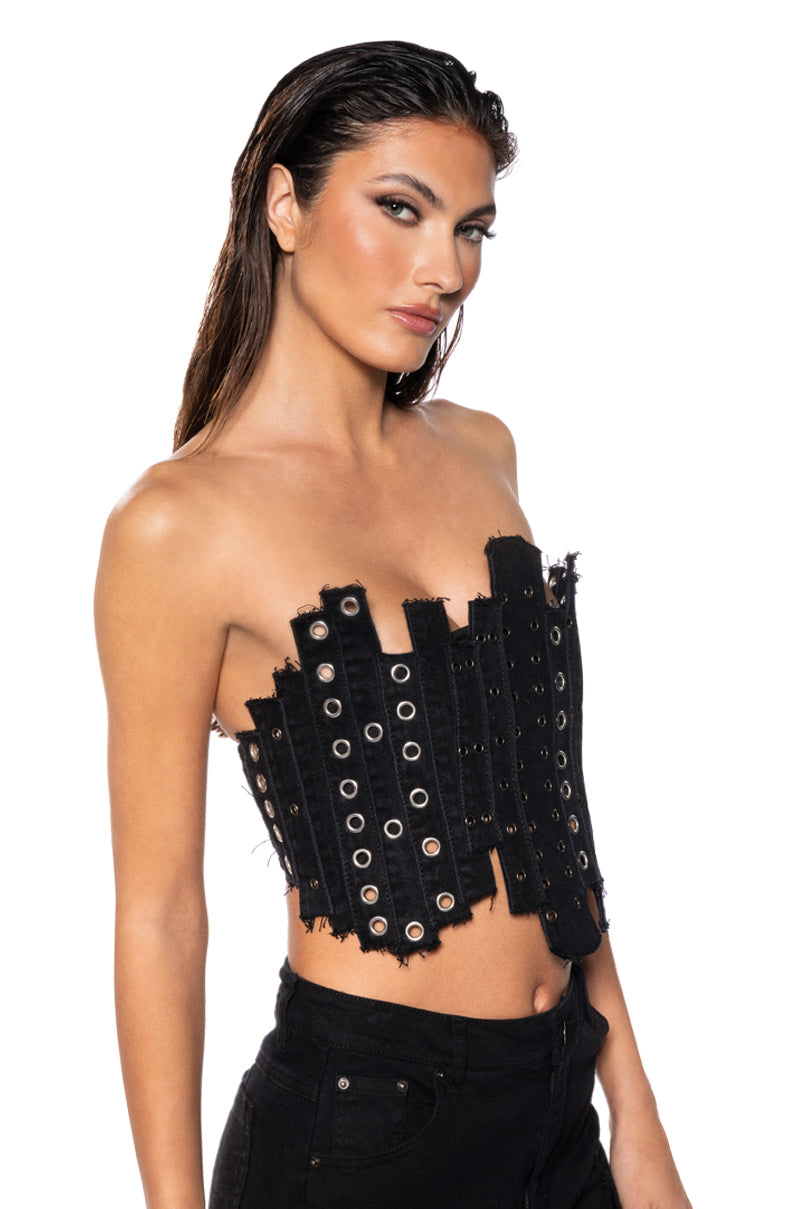 Side View Ivy Patchwork Denim Corset