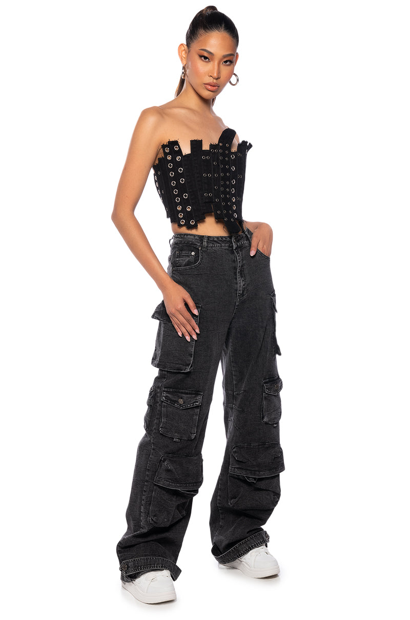 Back View Ivy Patchwork Denim Corset