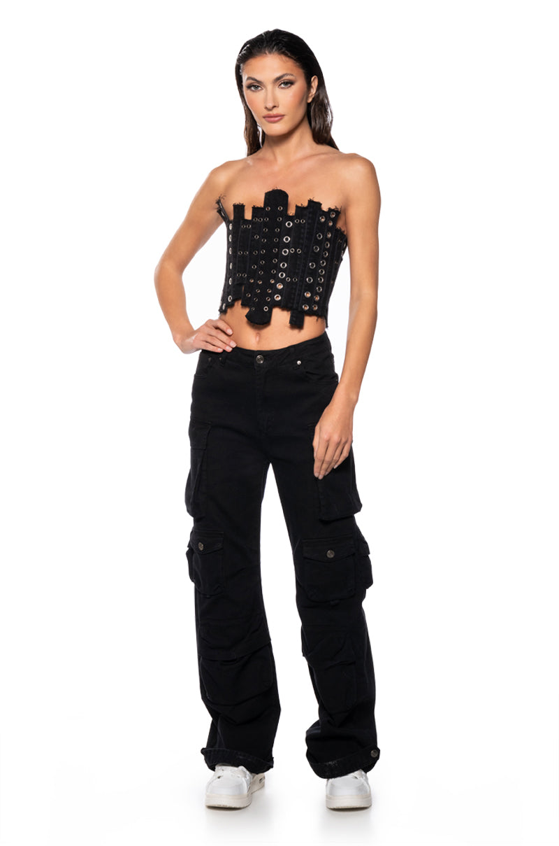 Back View Ivy Patchwork Denim Corset