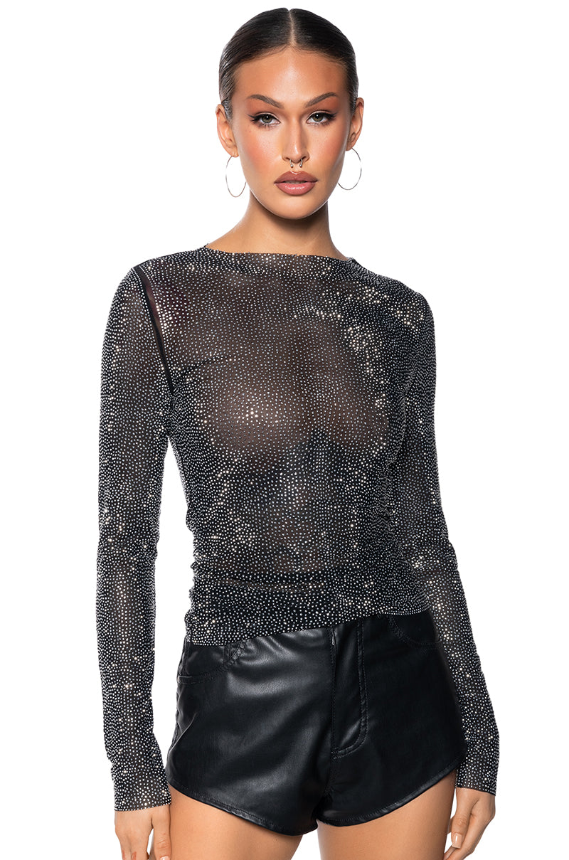 Side View Ivy Rhinestone Mesh Top
