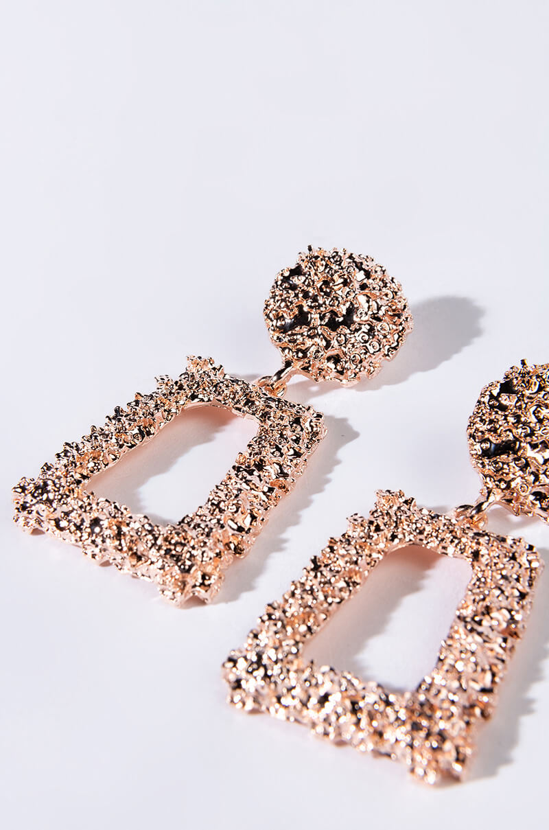 Back View Jacinta Rose Gold Crushed Dangle Earrings